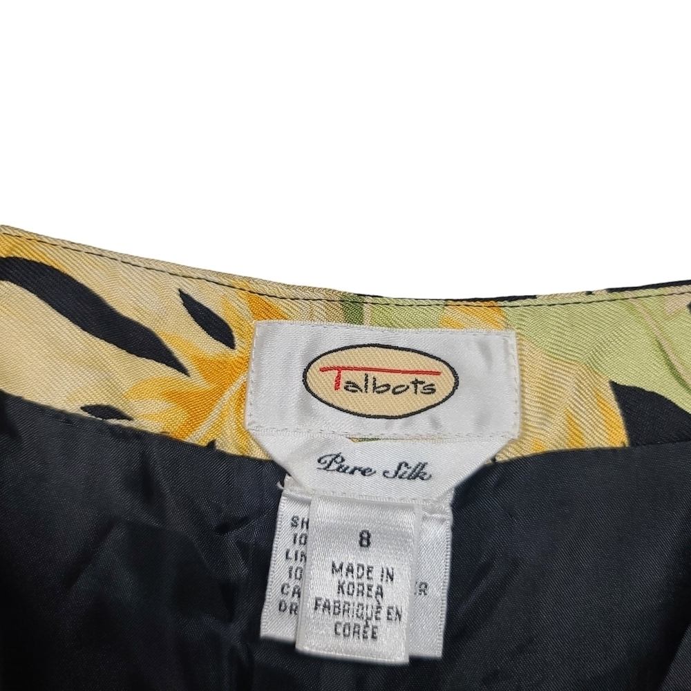 Talbots Floral Tropical Print Tan Yellow Green Pink Black Pure Silk Pants 8 - Picture 7 of 8
